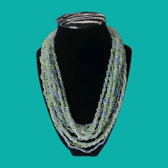 Vintage Japanese 70's Glass Seed Bead & Faceted Crystal Multi-Strand Necklace - Picture 2 of 10